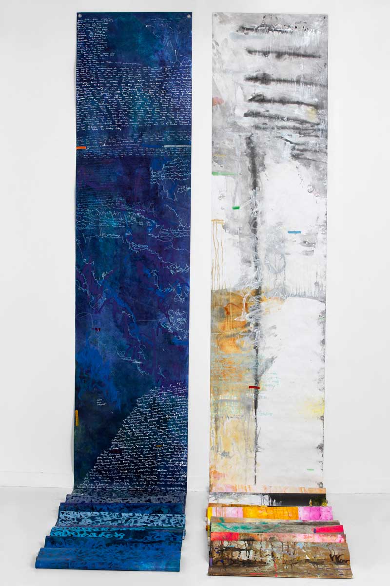 1. Anne Labovitz- Inspired by Thunder Bay for Duluth- 2018- Acrylic on Tyvek- Diptych 510” by 30”- 508.5” by 30”.